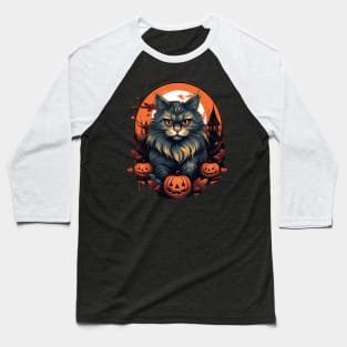 Siberian Cat Halloween, Cat Lover Baseball T-Shirt